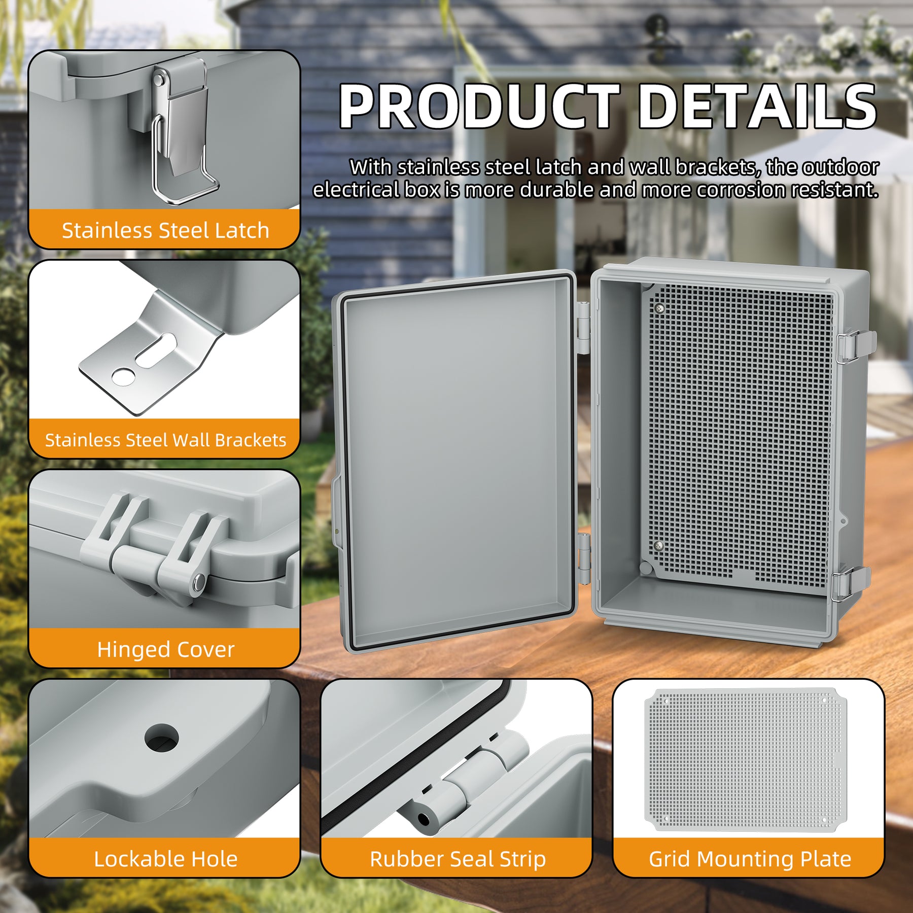 Outdoor Weatherproof ABS Plastic Electrical Box with Hinged Cover - 11 ...