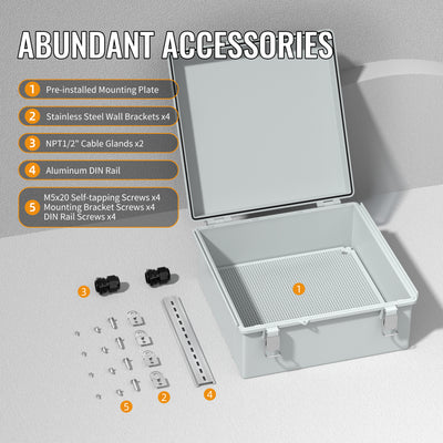 Weatherproof ABS Plastic Outdoor Electrical Junction Box - 13.2"x13.2"x5.2"