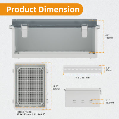 Outside IP67 Waterproof Electrical Enclosure Box with Hinged Cover - 13.8"x9.8"x5.9" - DAIER