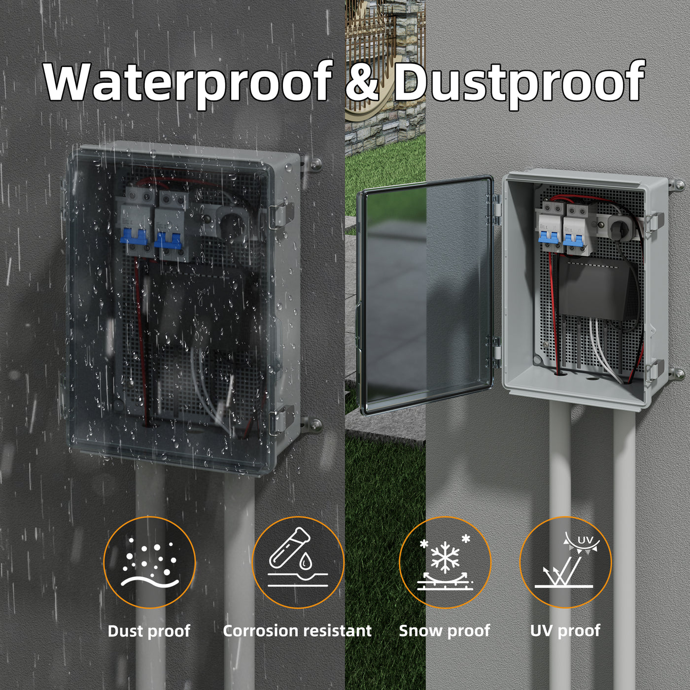 Outside IP67 Waterproof Electrical Enclosure Box with Hinged Cover - 13.8"x9.8"x5.9" - DAIER