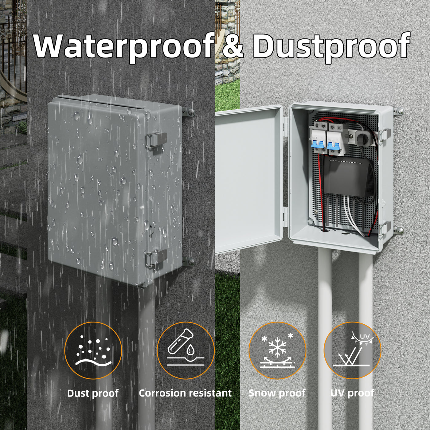 Wall-Mounted ABS Plastic Outdoor Electrical Junction Box - 13.8