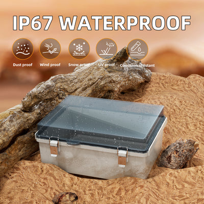 Weatherproof Electrical Box Large w/ Transparent Cover & DIN Rail - 15.7"x11.8"x7.1"
