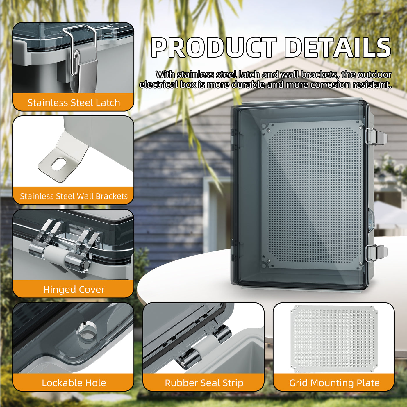 Weatherproof Electrical Box Large w/ Transparent Cover & DIN Rail - 15.7"x11.8"x7.1"