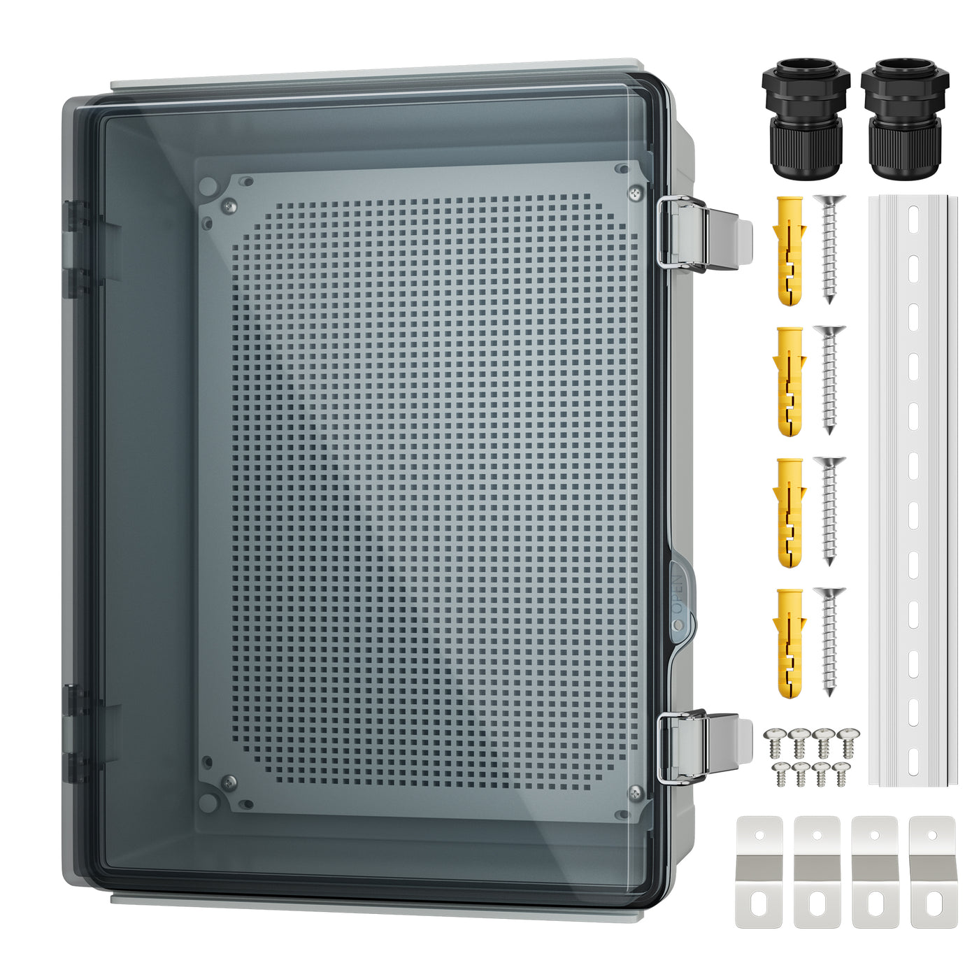 Weatherproof Electrical Box Large w/ Transparent Cover & DIN Rail - 15.7"x11.8"x7.1"