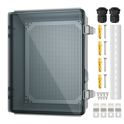 Weatherproof Electrical Box Large w/ Transparent Cover & DIN Rail - 15.7"x11.8"x7.1"