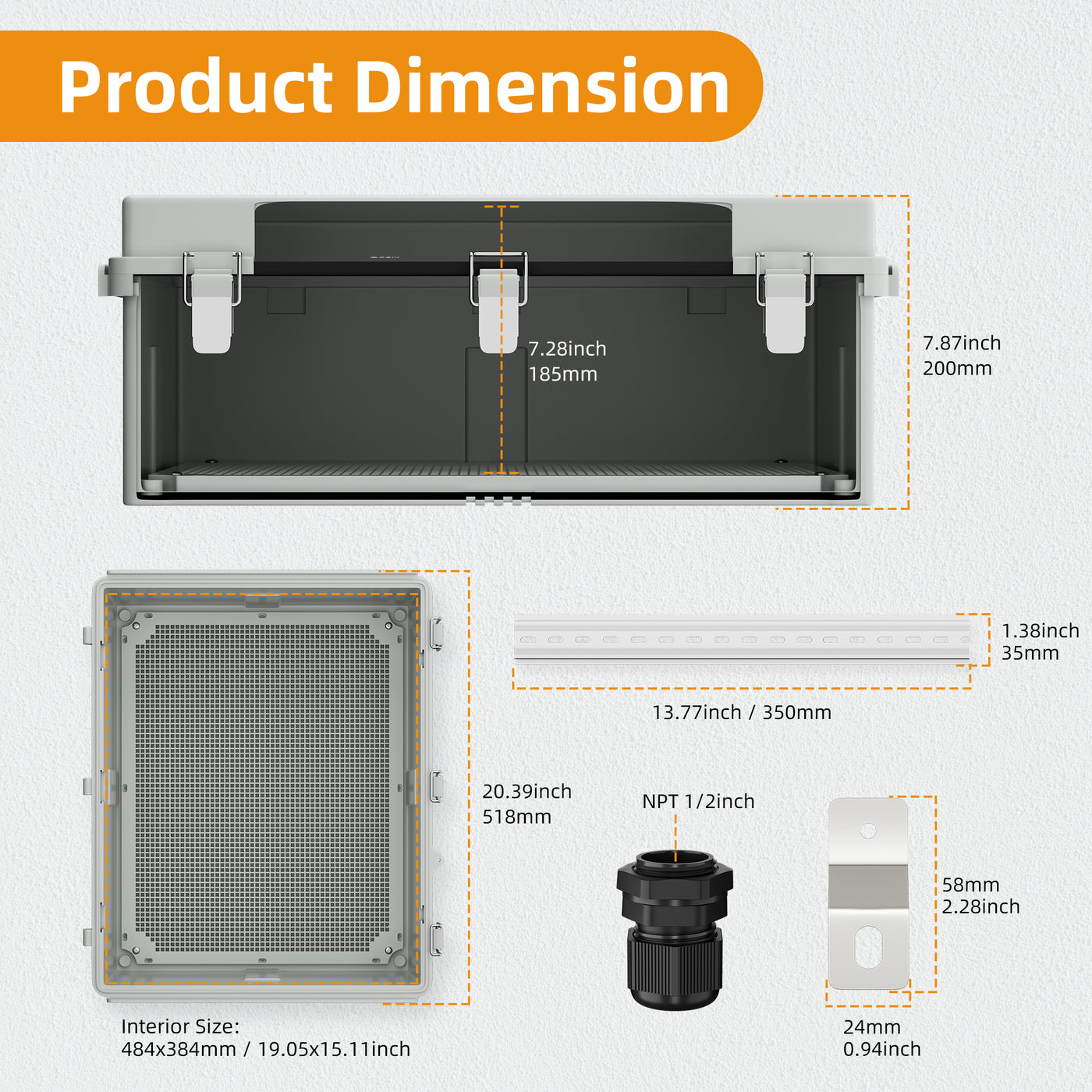BG50X40X20 IP67 Outdoor Cable Box Enclosure Dimension
