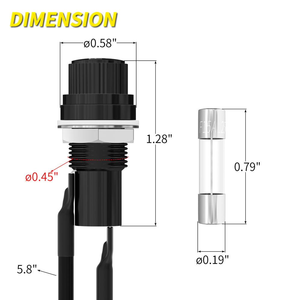 10-Pack Panel Mount Fuse Holder Sockets For 5x20mm Glass Tube Fuses - Screw Cap Style