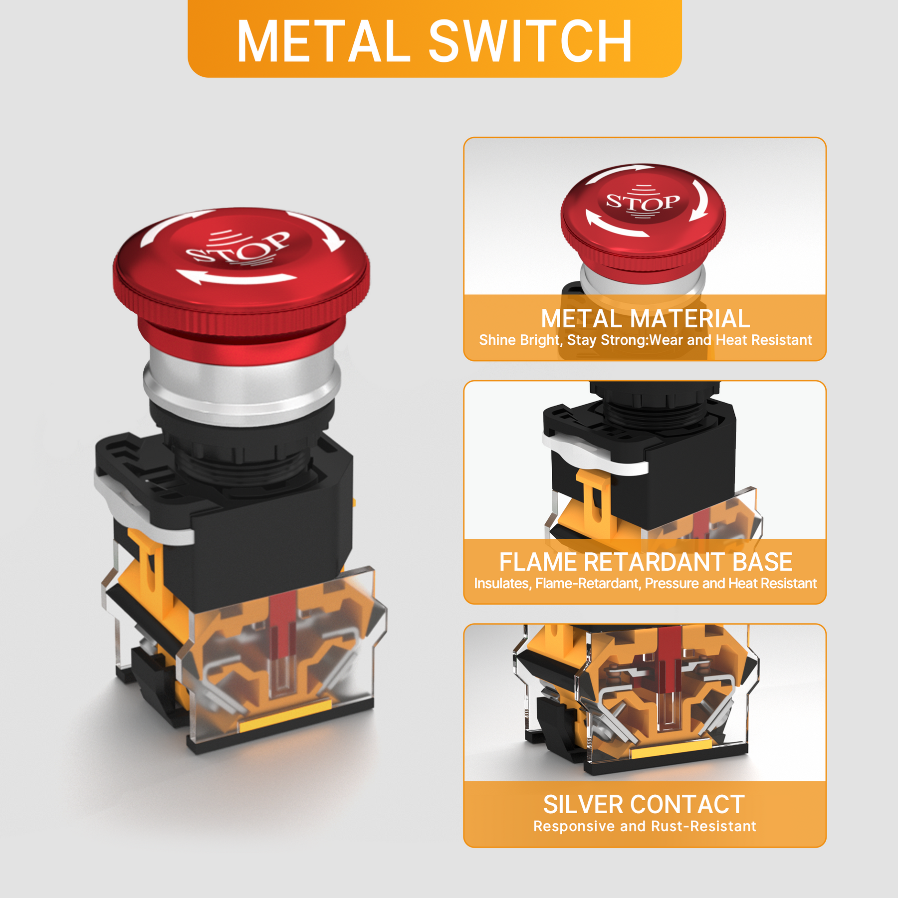 8A 250VAC Emergency Stop Switch with IP67 Waterproof Enclosure – DAIER