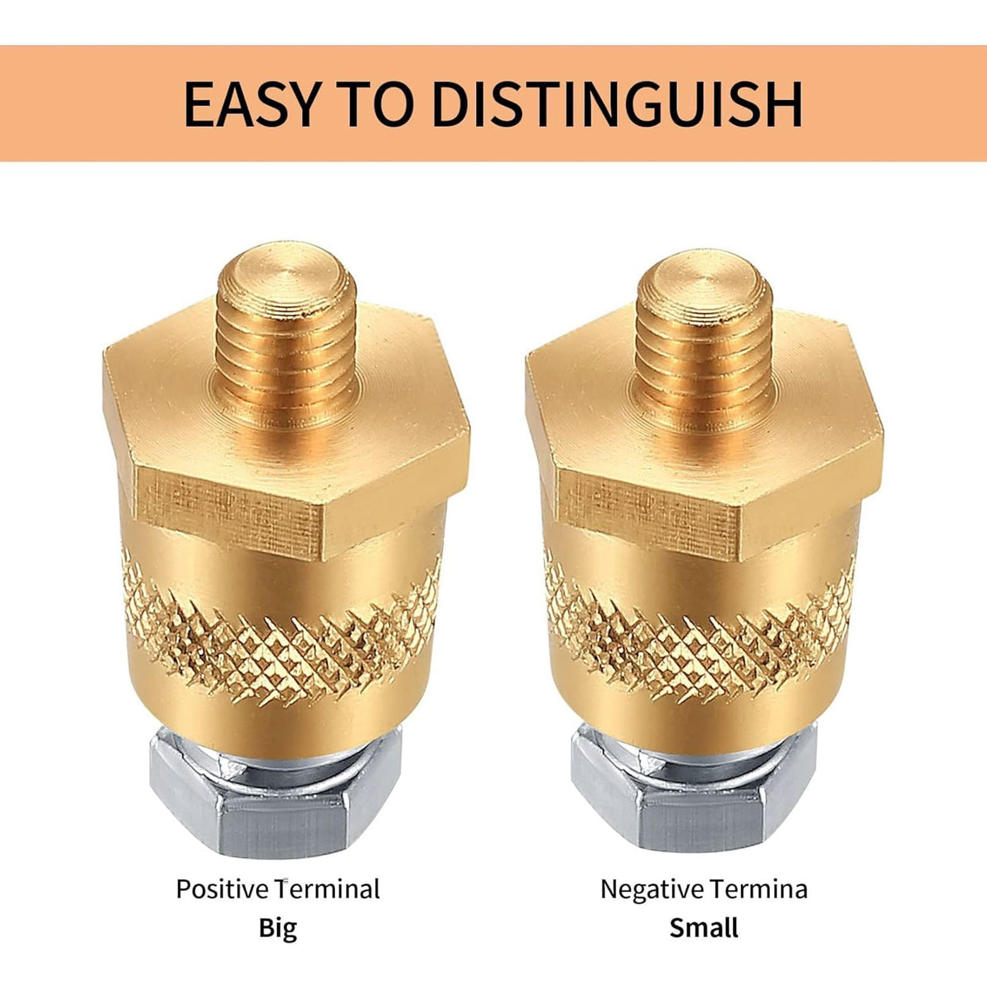Automotive Battery Terminal Post Converters Knurled M8 Threaded to SAE/JIS Tapered Posts Positive & Negative Pair