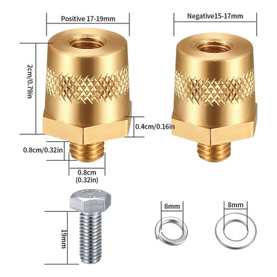 Automotive Battery Terminal Post Converters Knurled M8 Threaded to SAE/JIS Tapered Posts Positive & Negative Pair