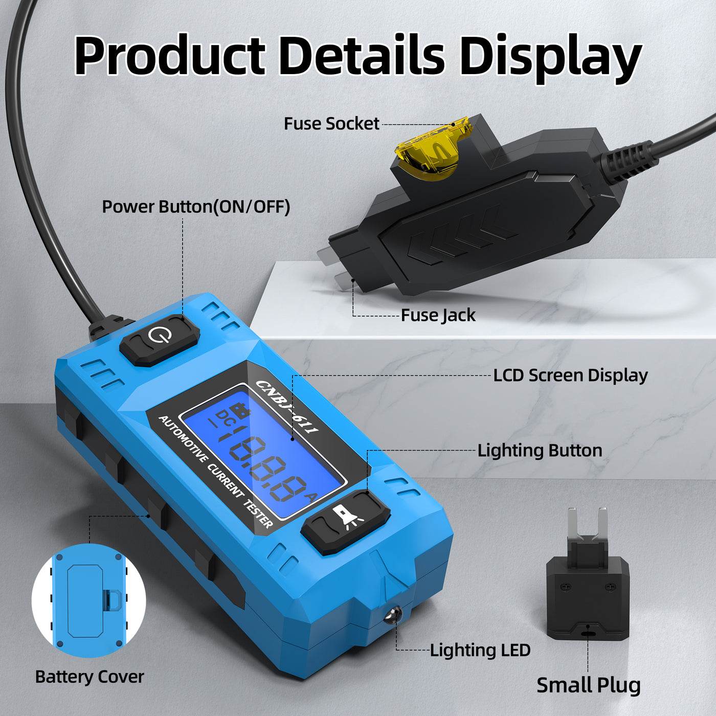 Automotive Fuse Current Tester with LCD Display and Built-in Lighting ...