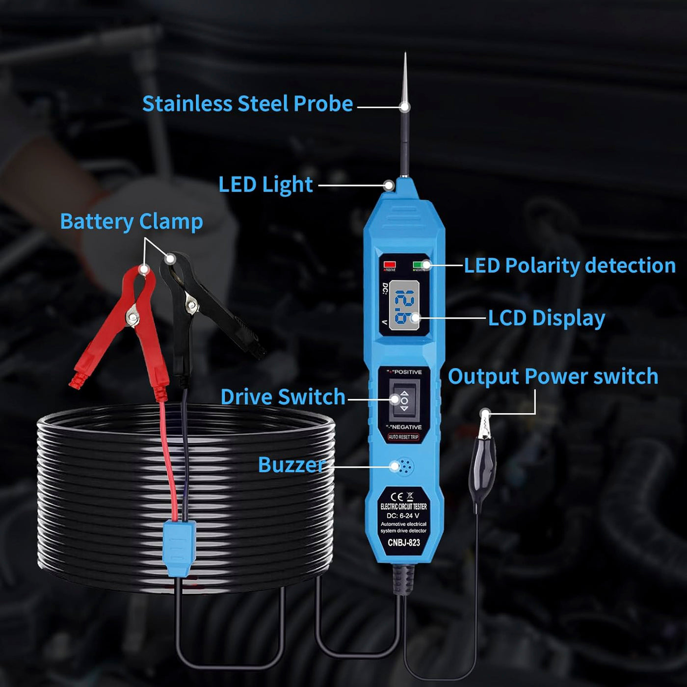 6V-24V DC Multifunctional Automotive Power Circuit Probe Tester with LCD Display