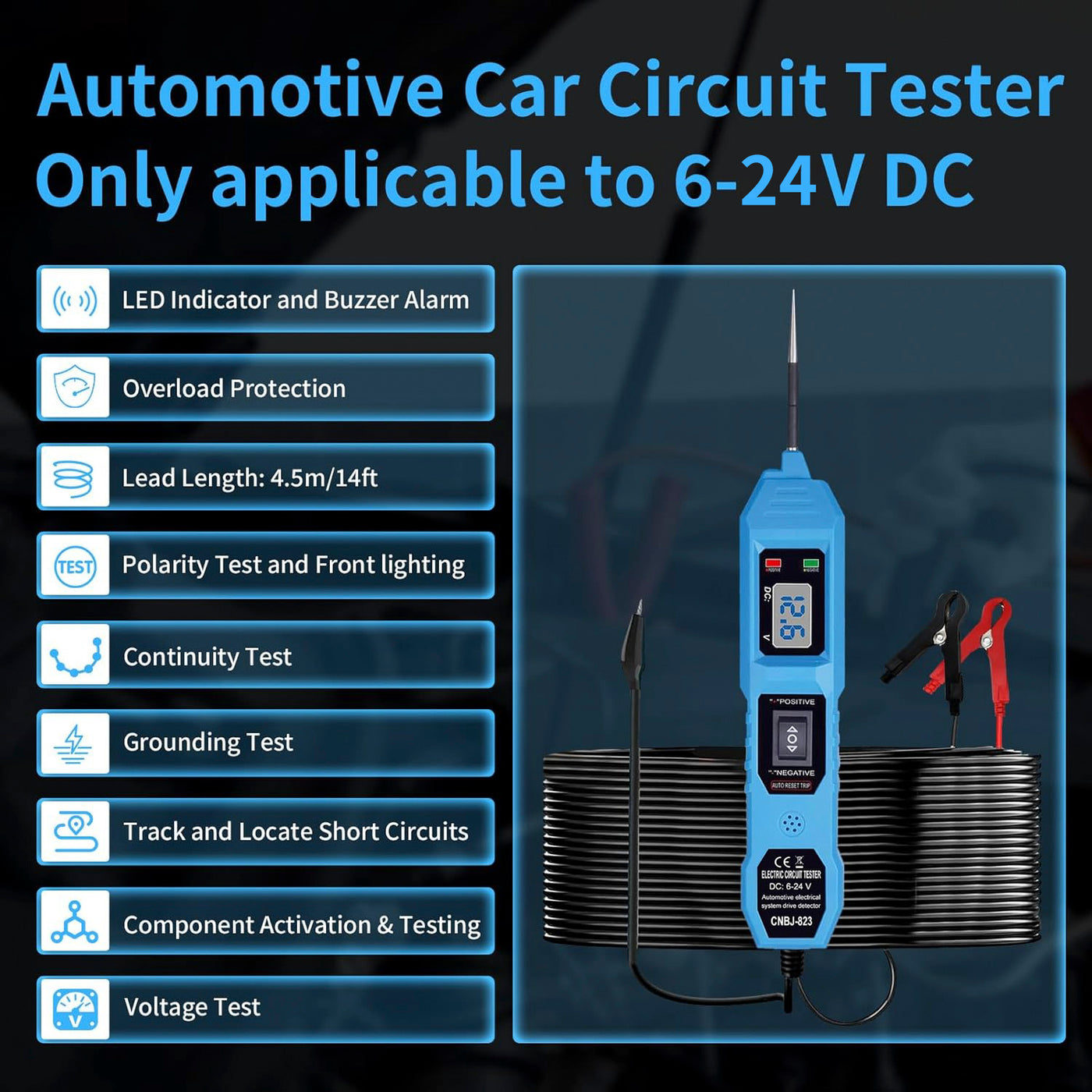 6V-24V DC Multifunctional Automotive Power Circuit Probe Tester with LCD Display