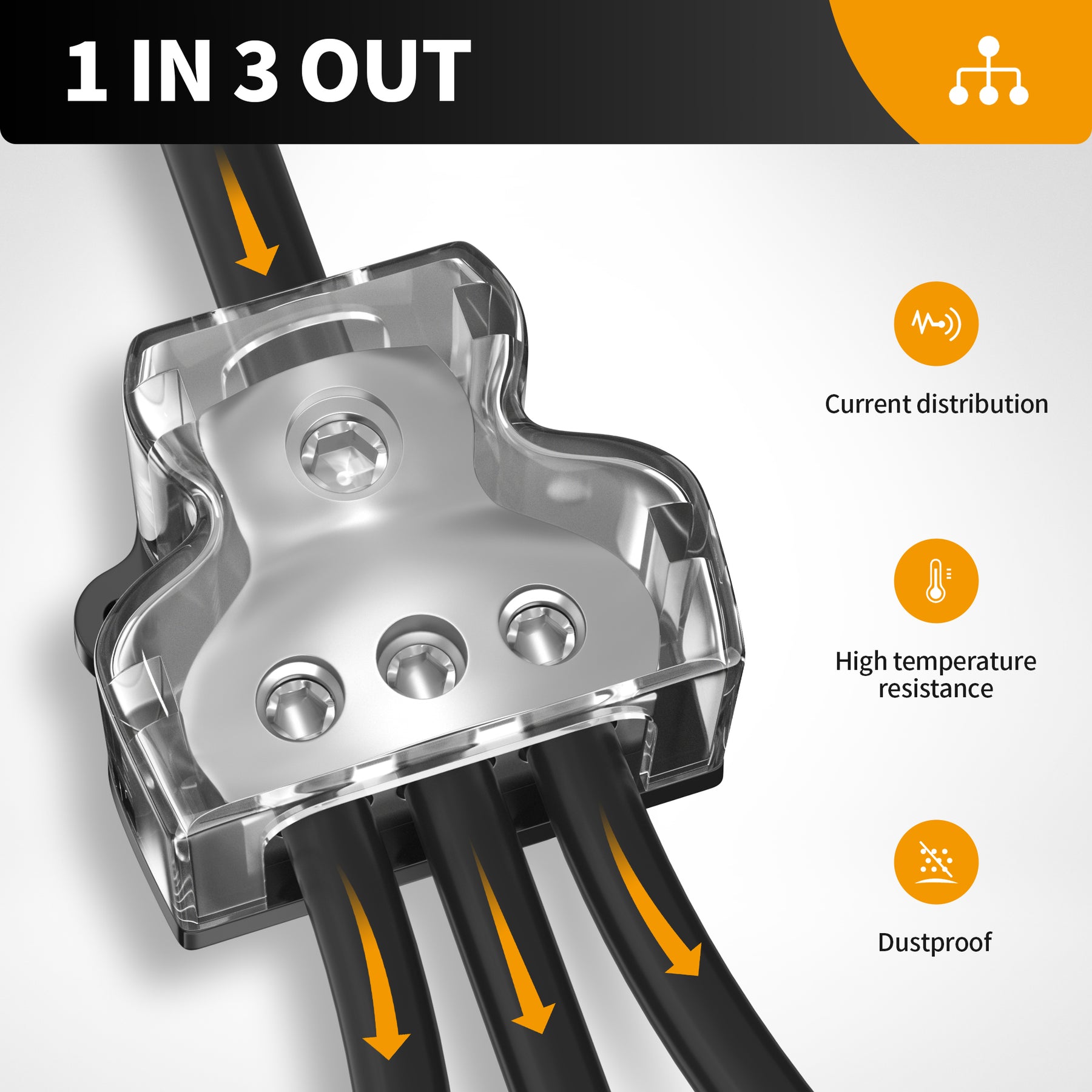 Three Way Distribution Splice 3 Way Power Distribution Block 1 X 0/2/4 Gauge In 3 X 4/8 Gauge Out fo ...