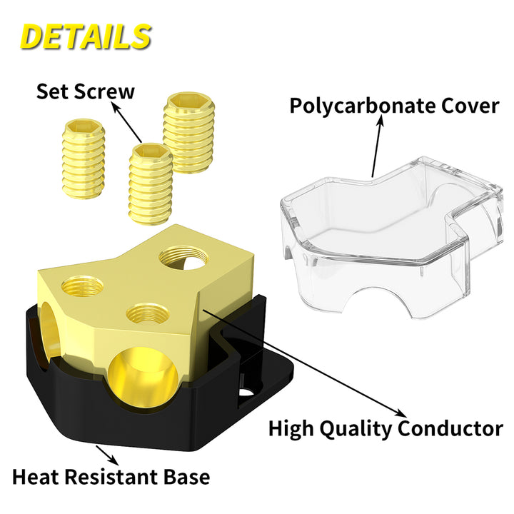 Suuonee Car Audio Power Distribution Block - 1 X 0 Gauge Input, 2 X 0 Gauge Output Splitter