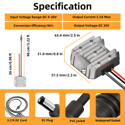 DC 9V to 28V Boost Converter with DC Power Cable for Starlink Mini