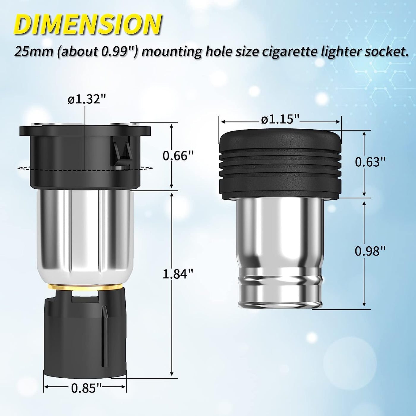 DR-10 Car Cigarette Lighter Assembly Socket and Plug Dimension