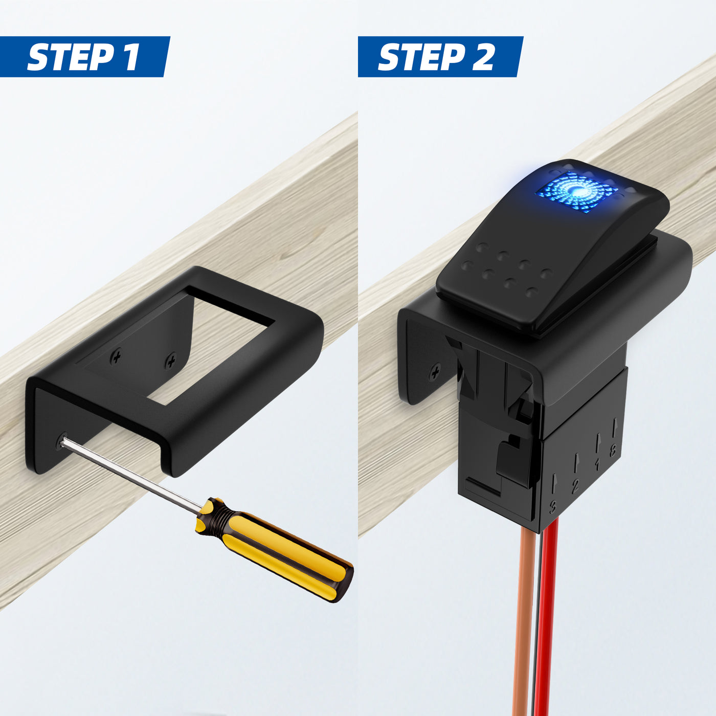 DR-A11313ABL+DS8-3+DS-S1-L 12V 3-Pins ON-OFF LED Marine Rocker Switch Installation steps