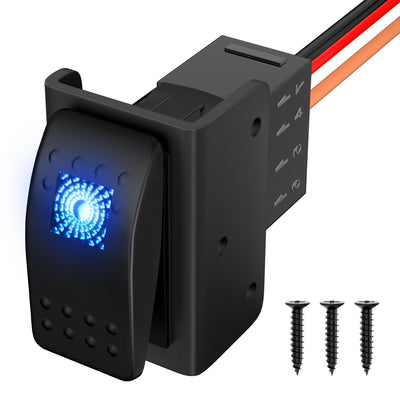 DR-A11313ABL+DS8-3+DS-S1-L 12V 3-Pins ON-OFF LED Marine Rocker Switch with Plate and Socket