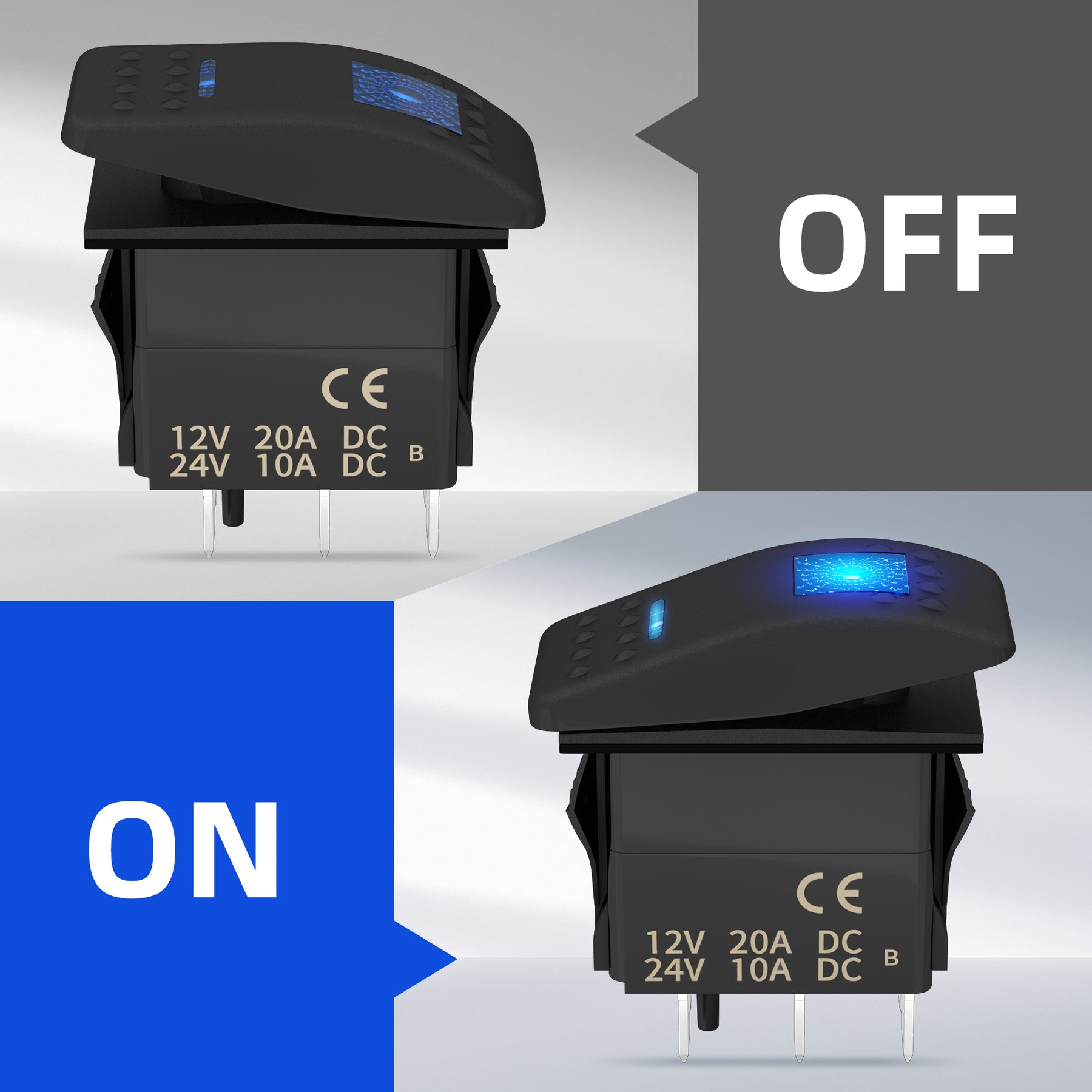 Printed Rv Rocker Switches Off-Road Lights Rocker Switch - 5Pin Printed ON OFF with Jumper Wire S ...