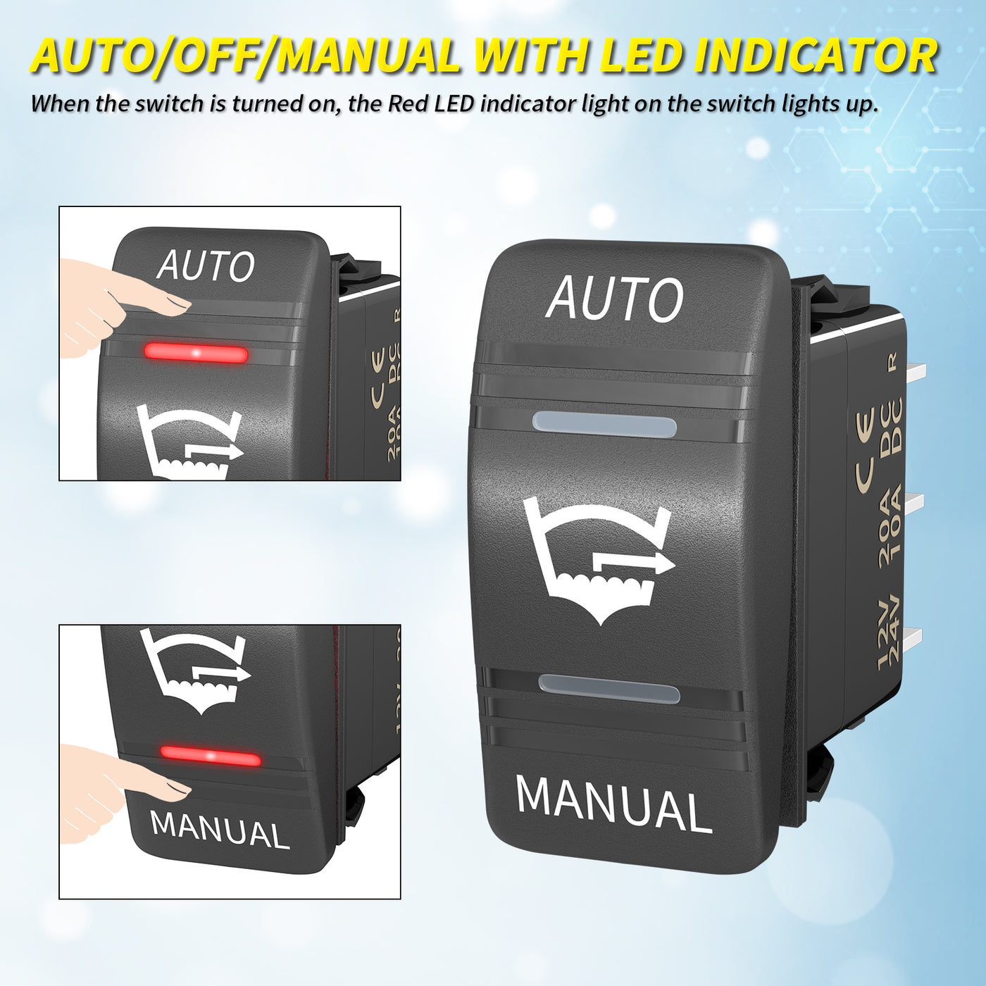 Waterproof 3 Way SPDT Auto Manual Bilge Pump Rocker Switch Panel - DAIER