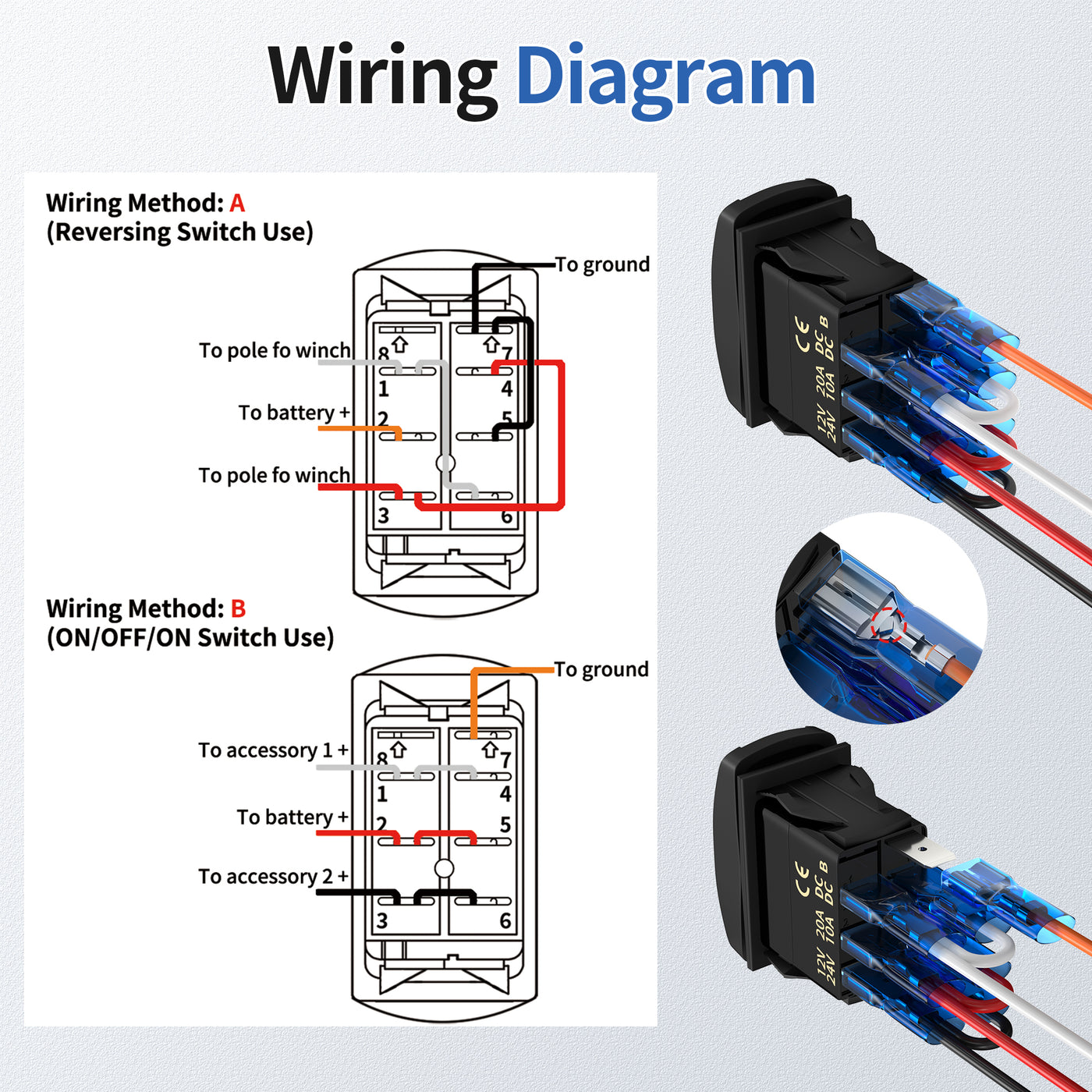 Up/Down Arrows Rocker Switch (ON)-OFF-(ON) DPDT 7-Pin Polarity Reverse ...