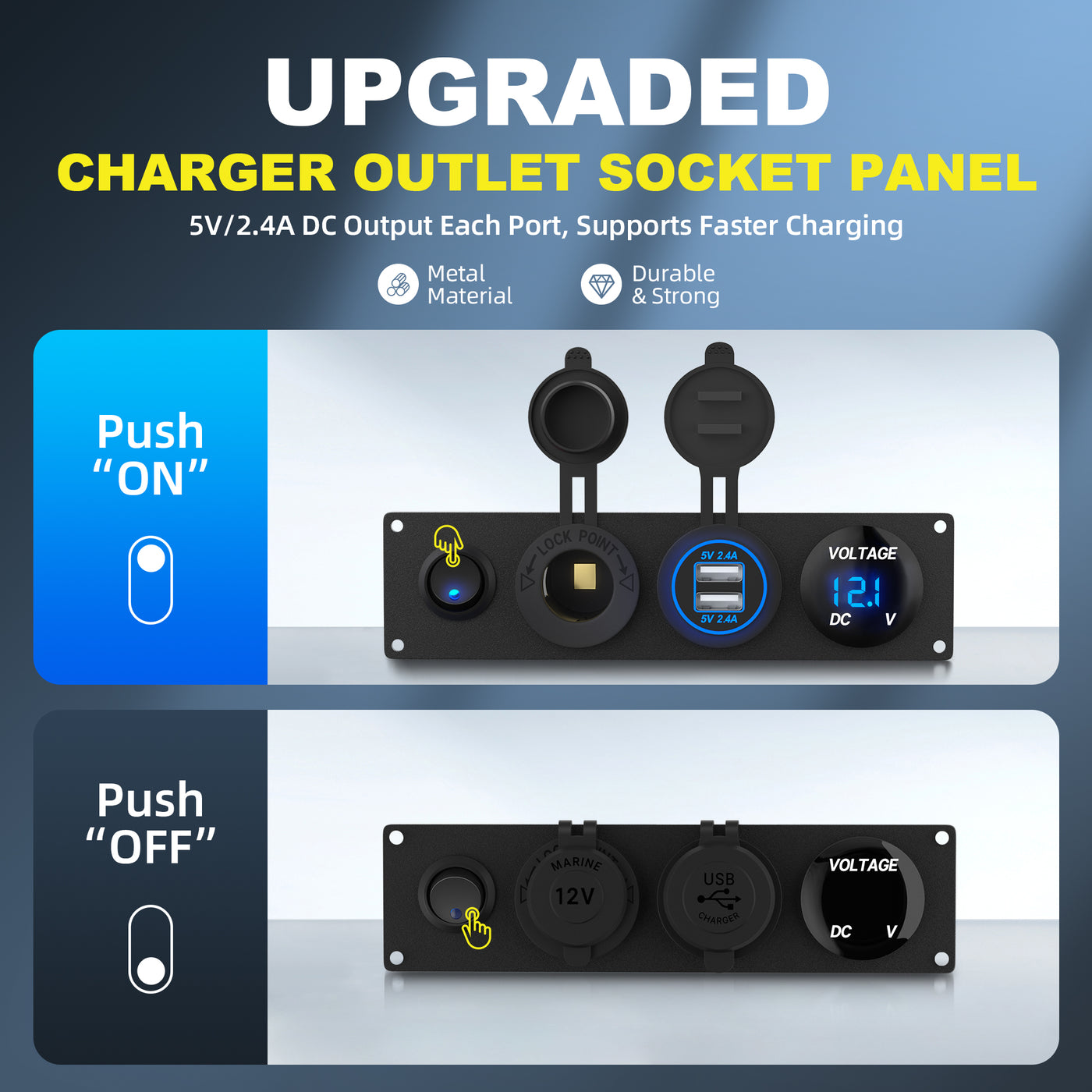 4 in 1 Charger Socket Panel with Dual USB Socket Voltmeter 12V Outlet - DAIER
