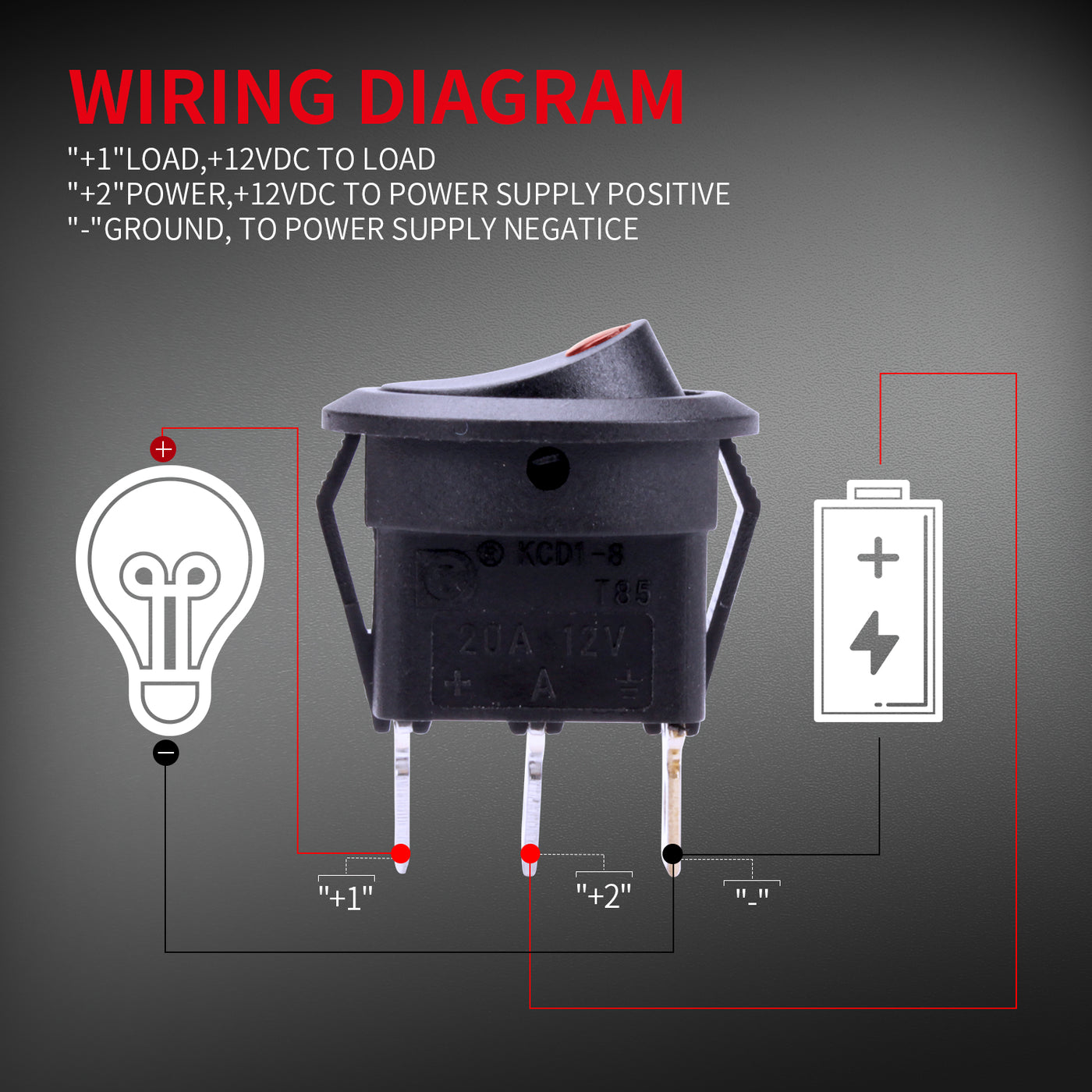 DS1825+KCD1-8-101EN 20A 12VDC Dot Light Round Rocker Switch Wiring Diagram