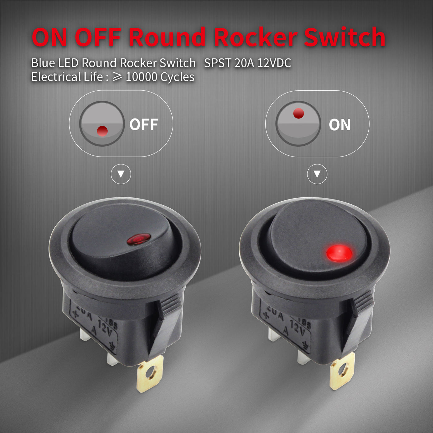 2 Sets 20A 12VDC ON-OFF SPST Dot Light Round Rocker Switch with Shell ...