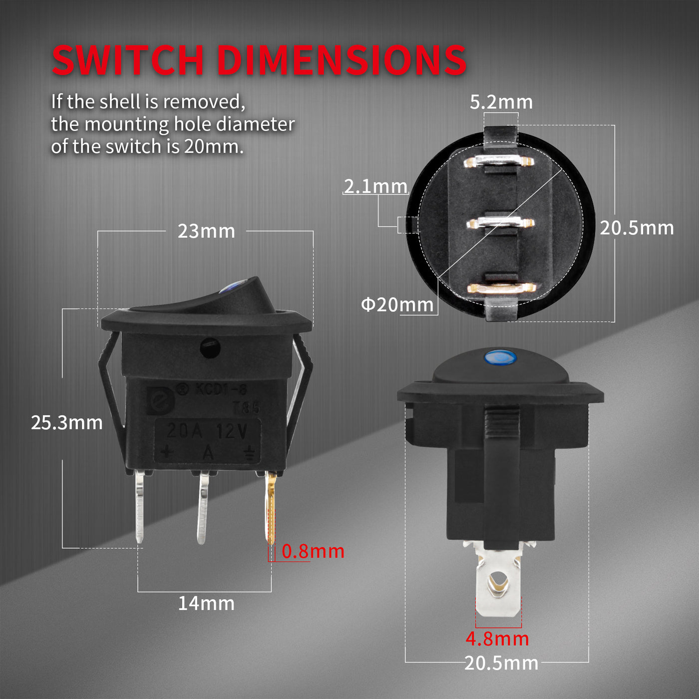 Round Rocker Switch Shell 20A 12VDC ON-OFF SPST Dot Light Round Rocker Switch with Shell – DAIER