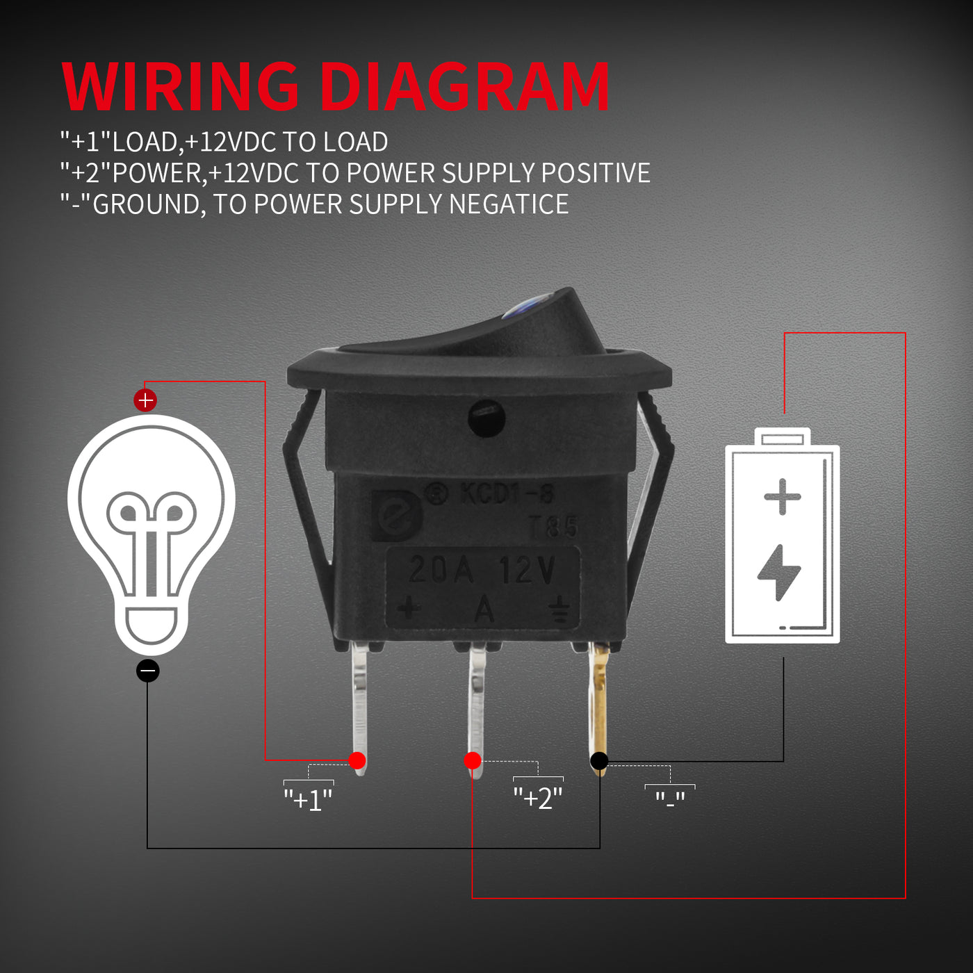 20A 12VDC ON-OFF SPST Dot Light Round Rocker Switch with Shell – DAIER
