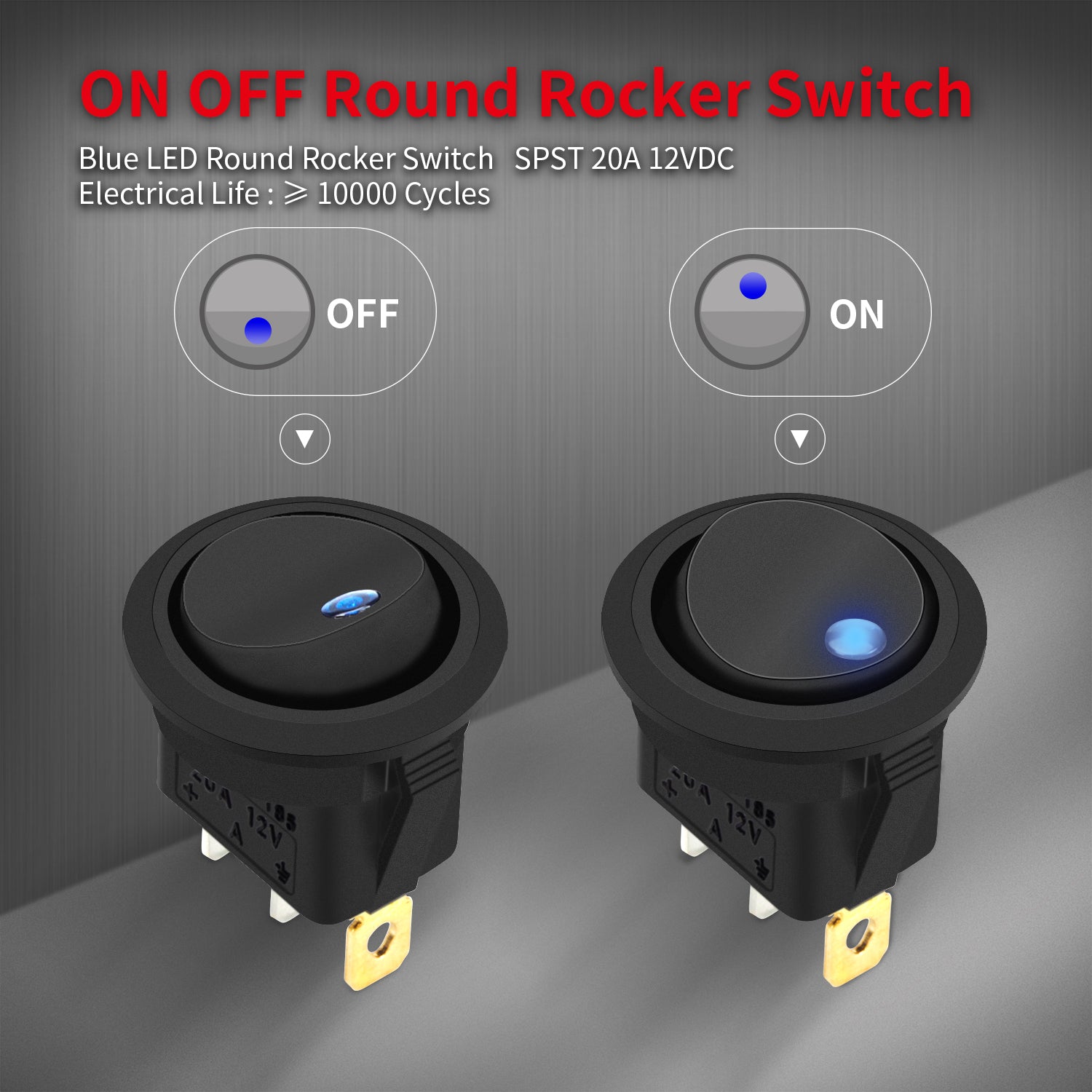 Multi Rocker Round 20A 12VDC ON-OFF SPST Dot Light Round Rocker Switch with Shell – DAIER