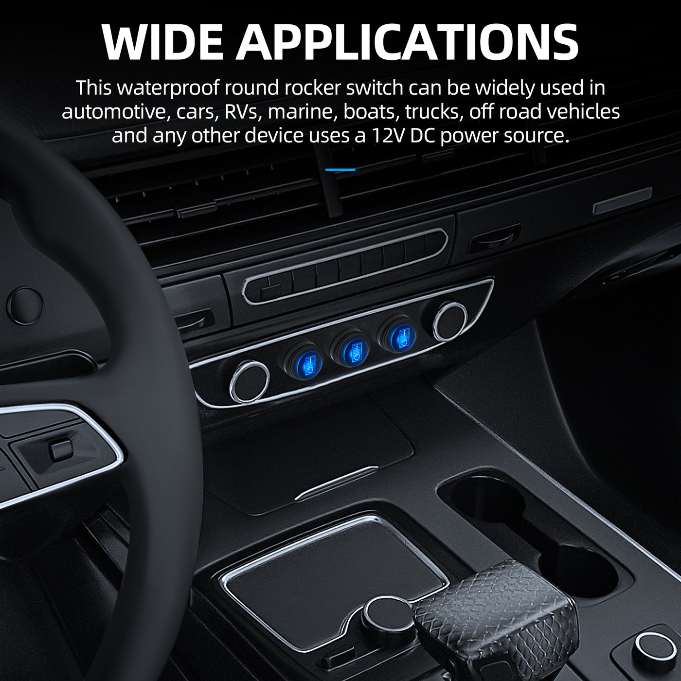 12V 20A Waterproof ON-OFF SPST 3 Pin Round Rocker Switch Kit with LED ...