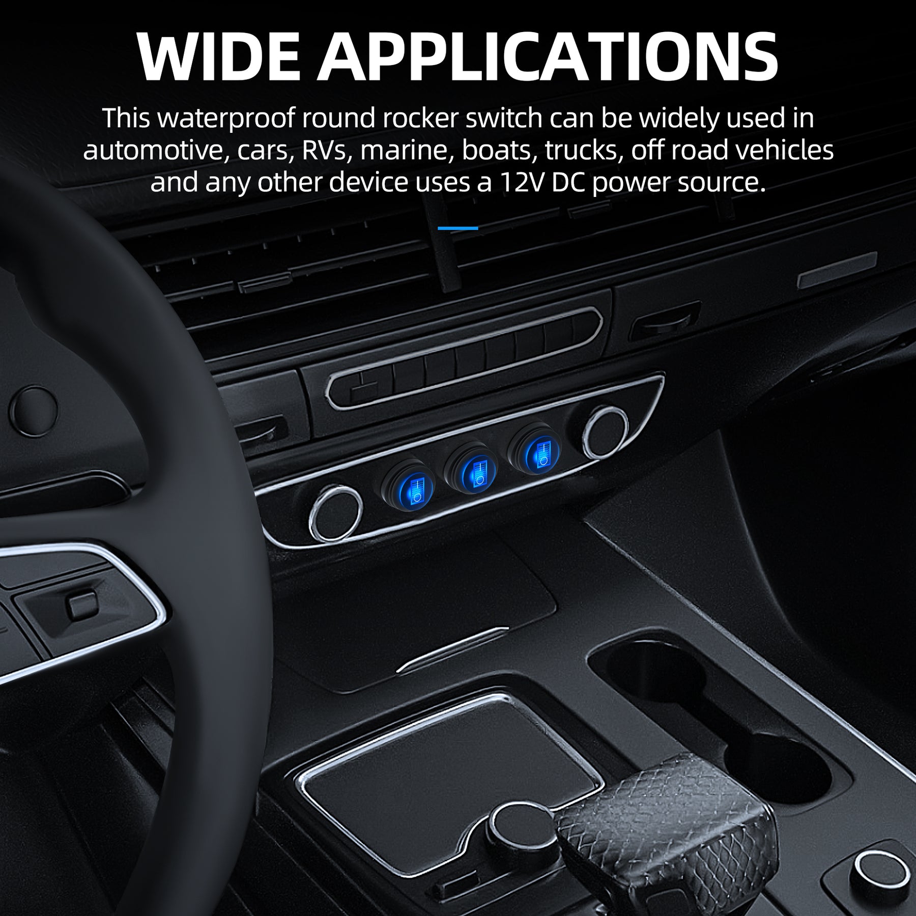 12V 20A Waterproof ON-OFF SPST 3 Pin Round Rocker Switch Kit with LED ...