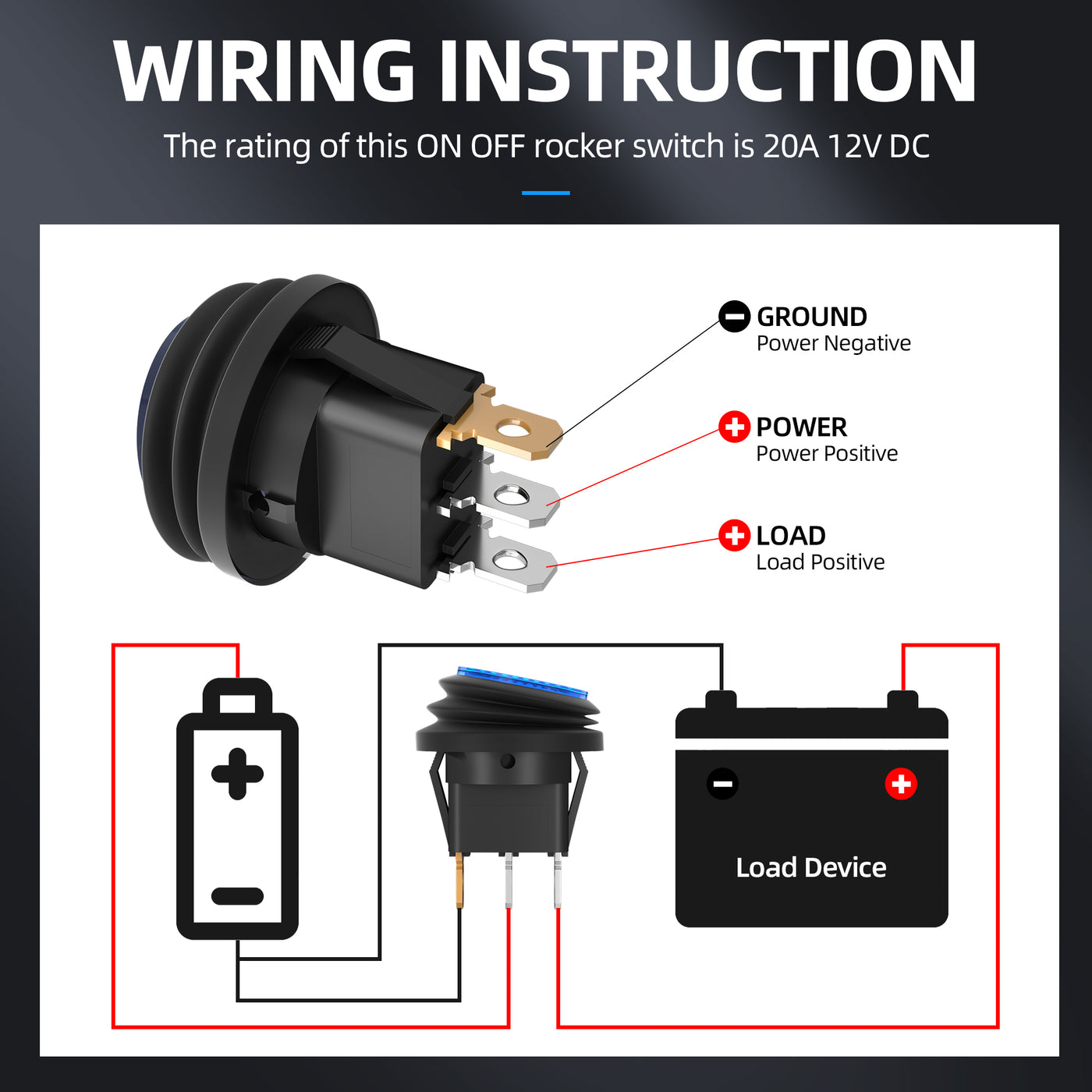 DS1825+KCD1-8-101NW SPST Round Rocker Switch Wiring Instruction