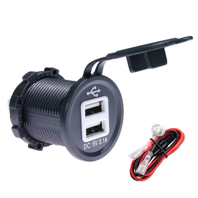 3.1A 5V Illuminated Dual USB Charger Outlet with 10A Fuse Wire - DAIER