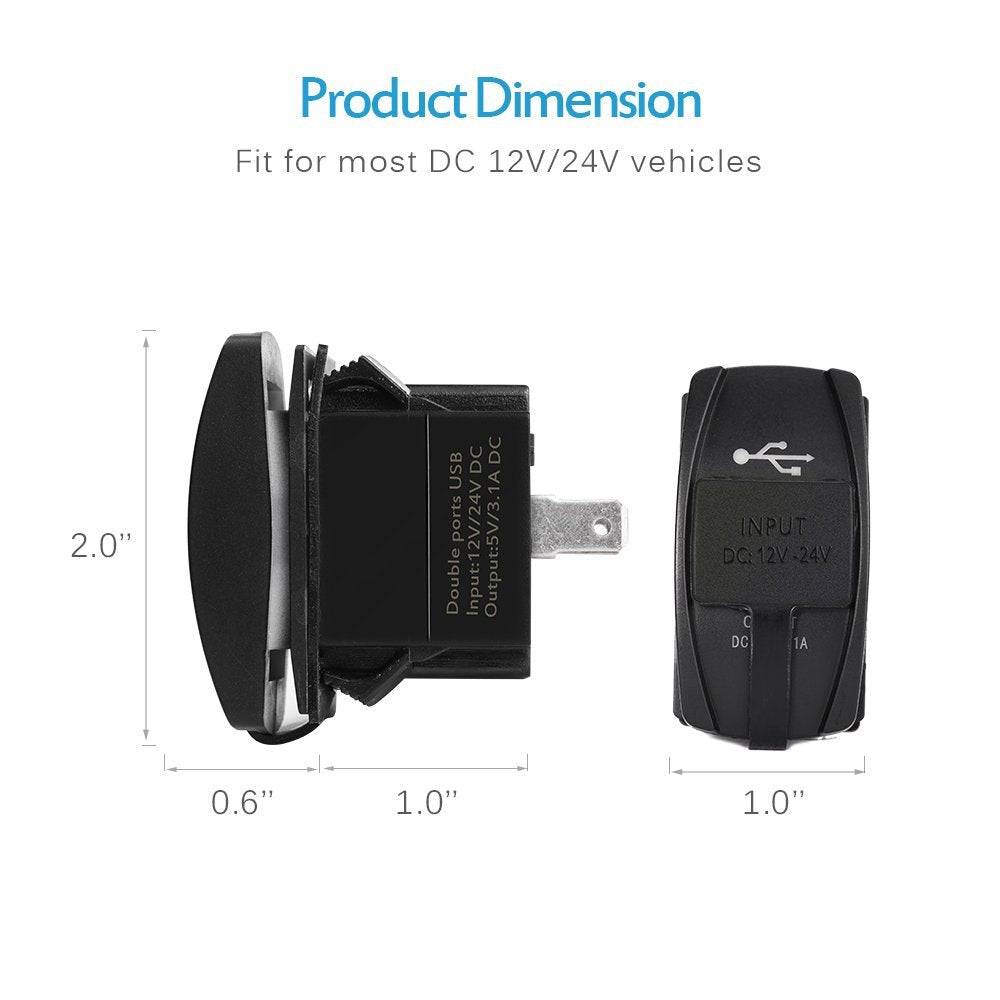 Rocker Switch Style Usb Universal Rocker Switch Style 3.1A Dual USB Charger with LED Light – DAIER
