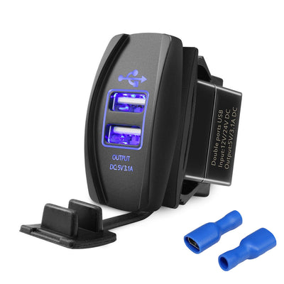 Universal Rocker Switch Style 3.1A Dual USB Charger with LED Light - DAIER