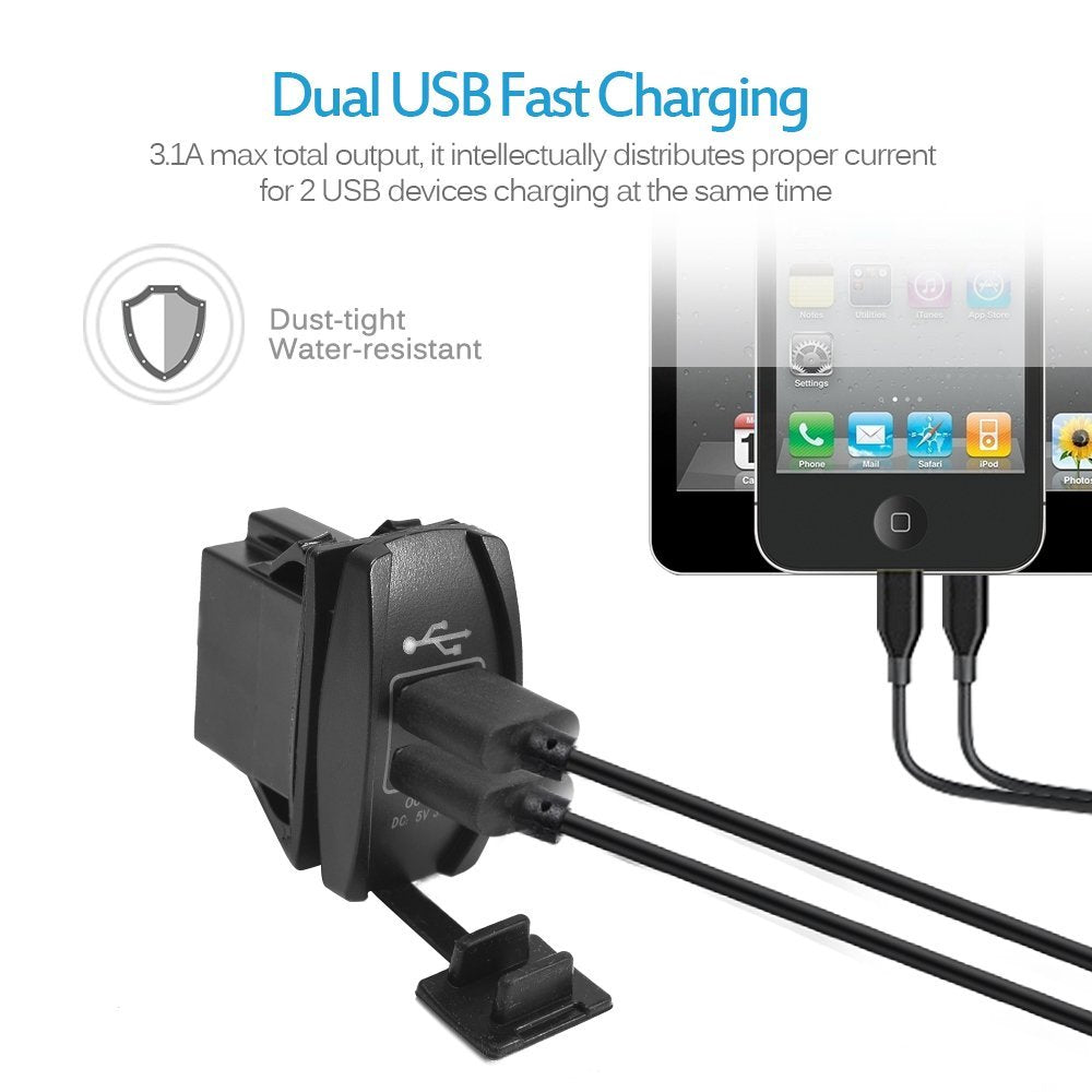 Rocker Switch Style Usb Universal Rocker Switch Style 3.1A Dual USB Charger with LED Light – DAIER
