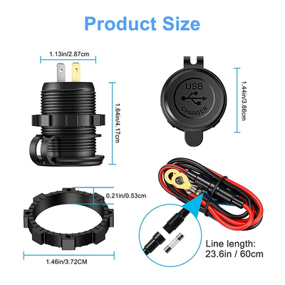 DS2013-P13 12V USB Charger Size