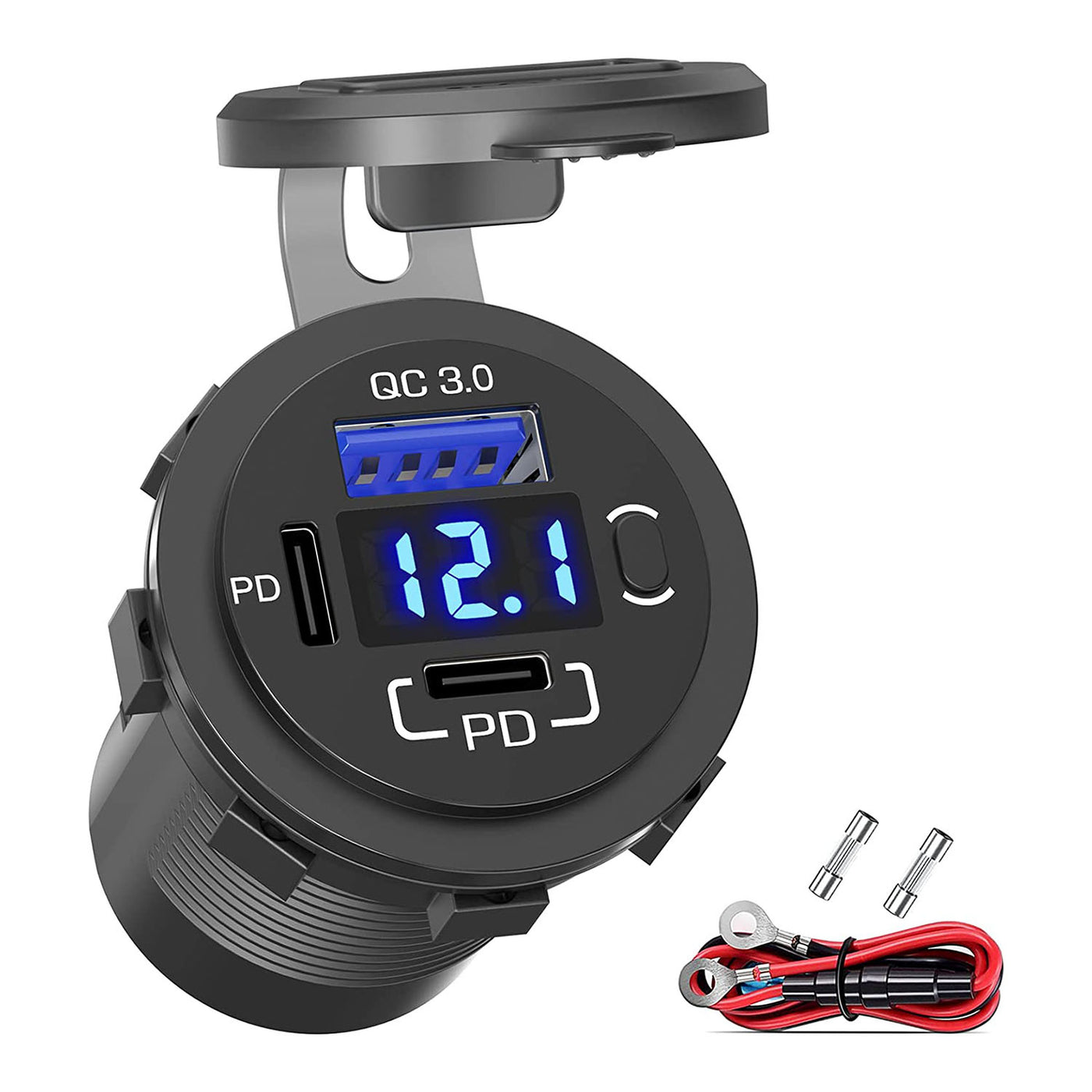 3 Port Dual 30W PD and 18W QC3.0 Charger Socket with Voltmeter and Switch - DAIER