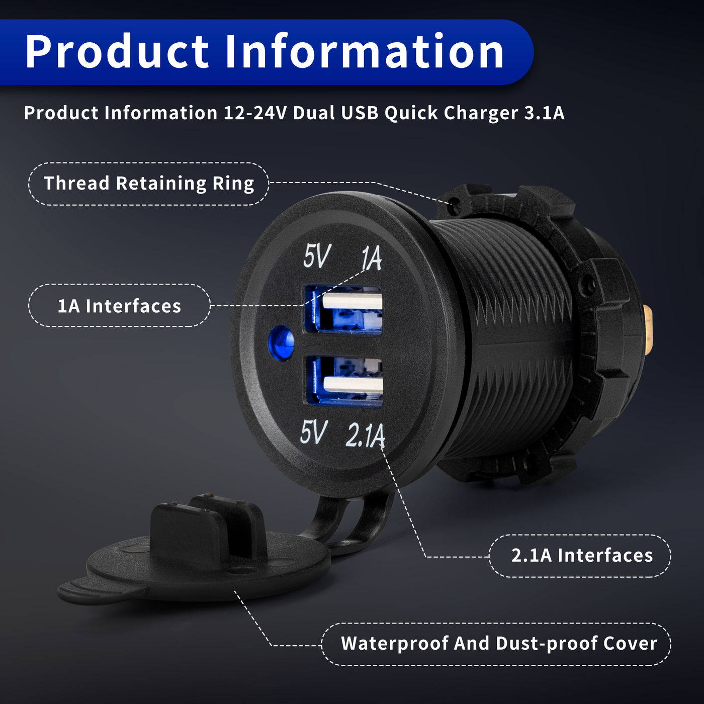 DS2013 12-24V 3.1A 5V Dual USB Car Charger Information