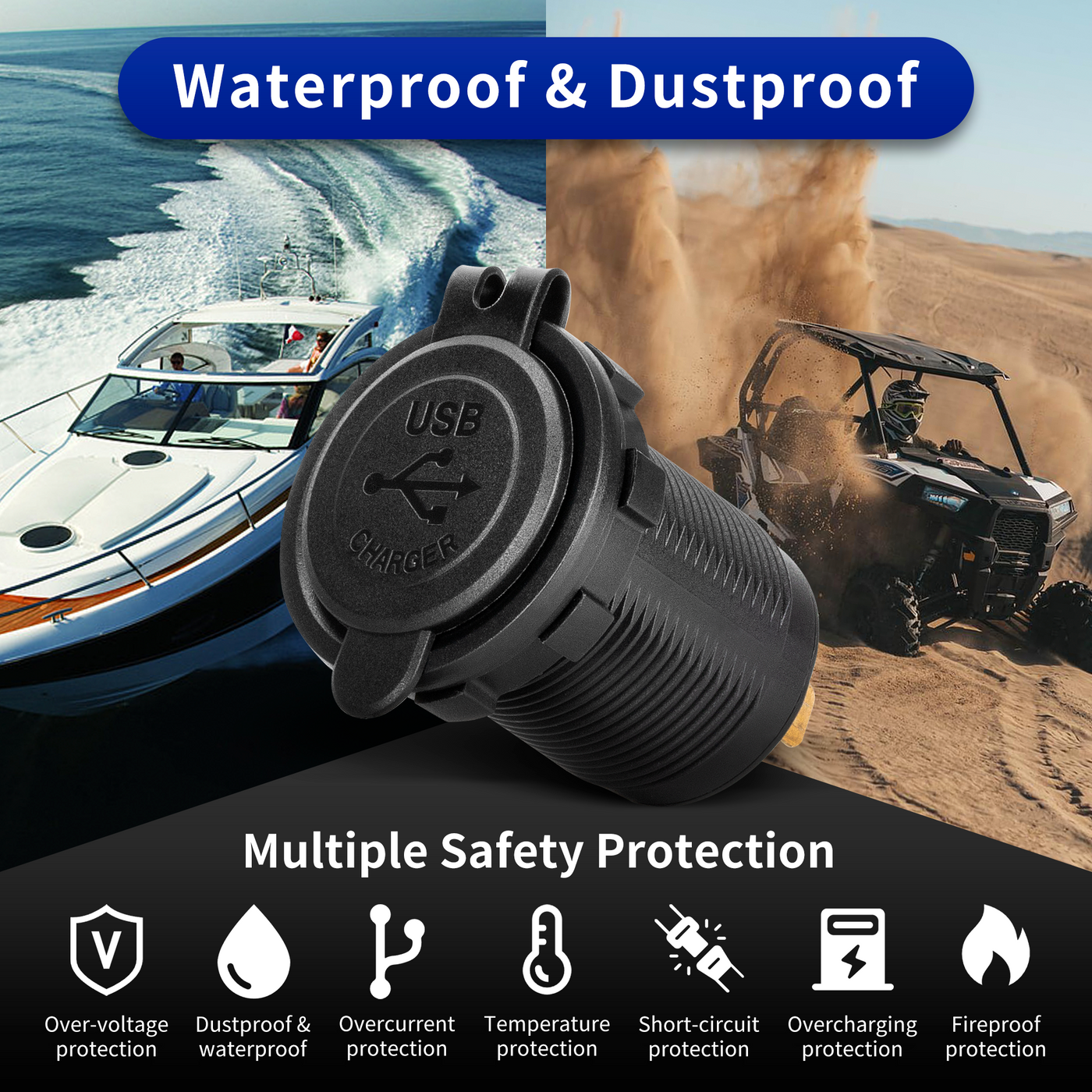 DS2013 Waterproof & Dustproof 12-24V 3.1A 5V Dual USB Car Charger
