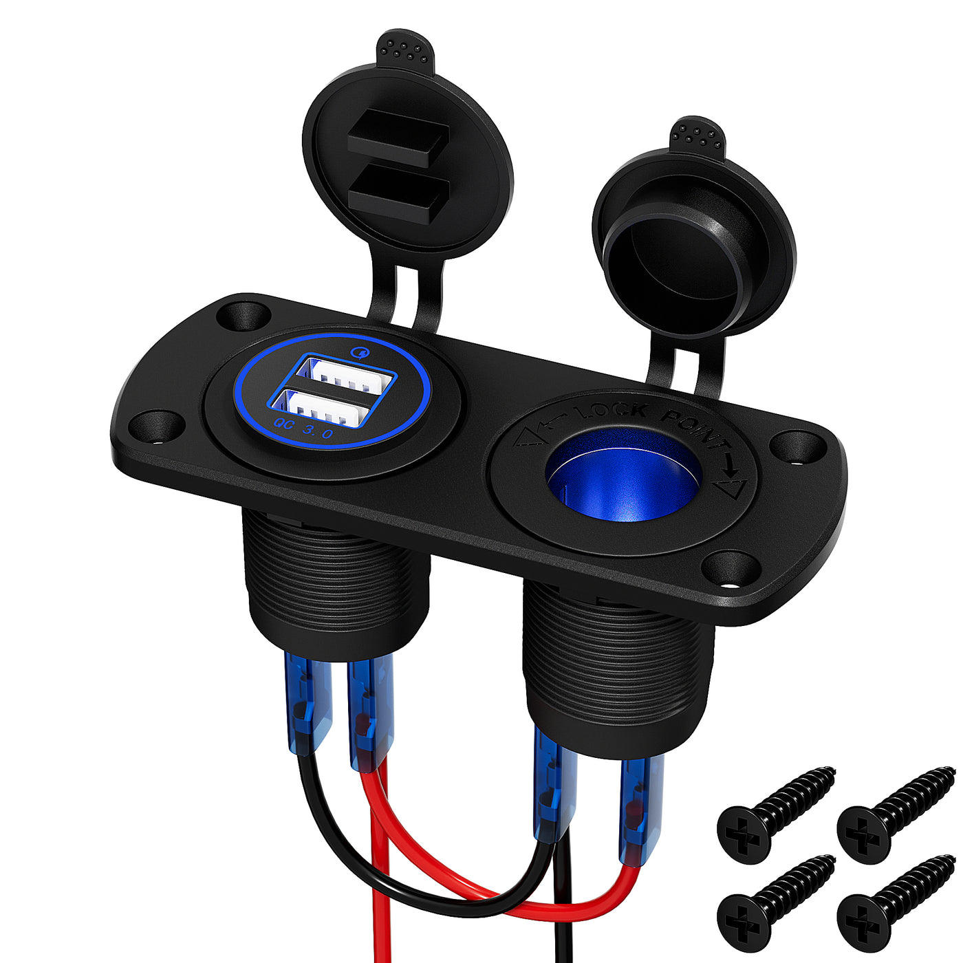 Pre-wired Dual QC3.0 USB Charger and Cigarette Lighter Socket Panel - DAIER