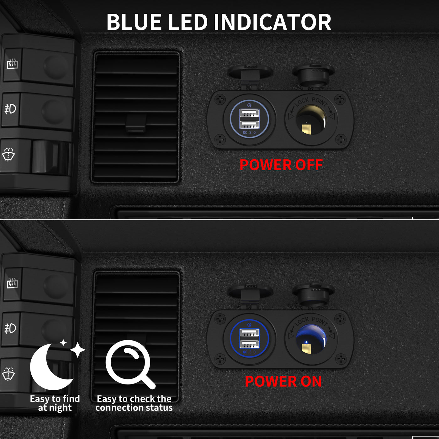 Pre-wired Dual QC3.0 USB Charger and Cigarette Lighter Socket Panel - DAIER