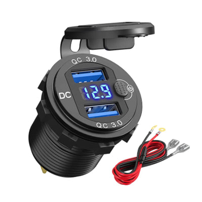 Aluminum 36W 12V Dual QC3.0 Charger Socket with Switch and Voltmeter