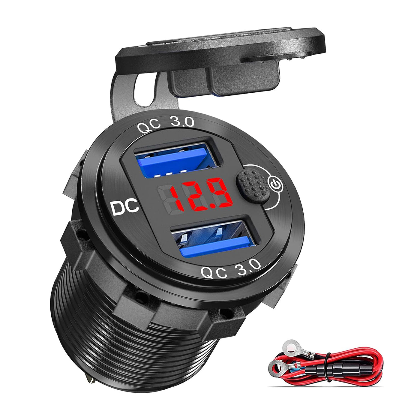 Aluminum 36W 12V Dual QC3.0 Charger Socket with Switch and Voltmeter - DAIER