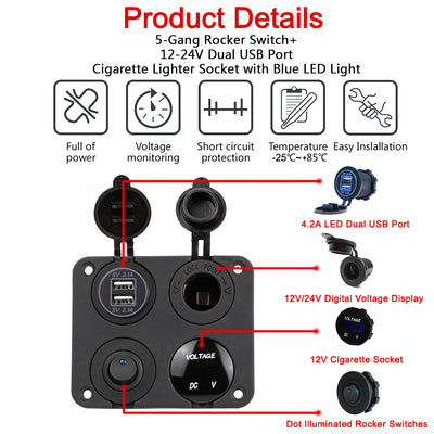 DSF 12V Charger Socket Switch Panel Details