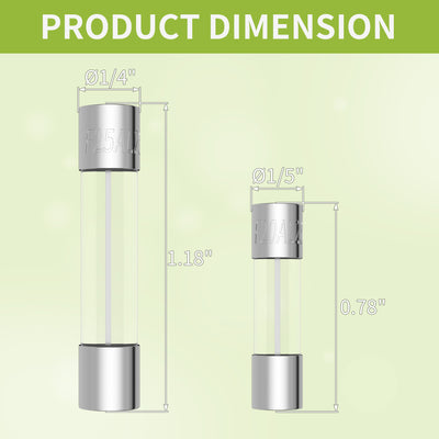 F5X20-F+F6X30-F360PCS Blow Glass Fuse Assortment Kit Dimension