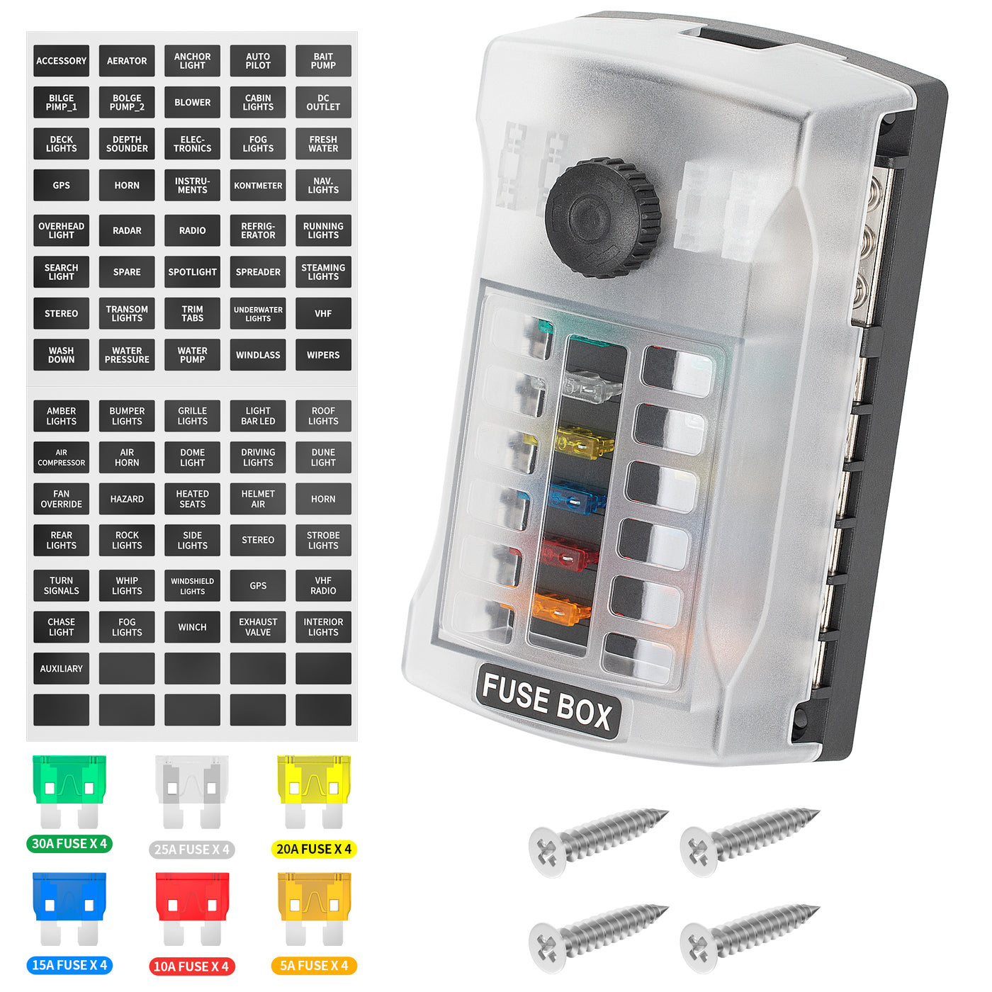 12 Way ATO/ATC Fuse Block with Dual Positive Power Inputs and LED Indicators - DAIER